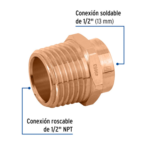 Conector de cobre, rosca exterior 1/2', FOSET | CC-611 | 49653