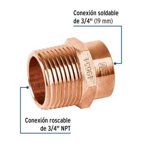 Conector de cobre, rosca exterior 3/4', FOSET | CC-612 | 49654