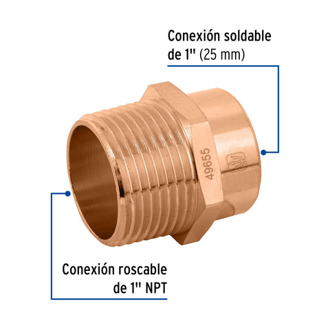 Conector de cobre, rosca exterior 1', FOSET | CC-613 | 49655