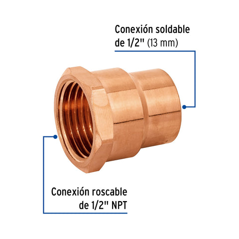 Conector de cobre, rosca interior 1/2', FOSET | CC-601 | 49656