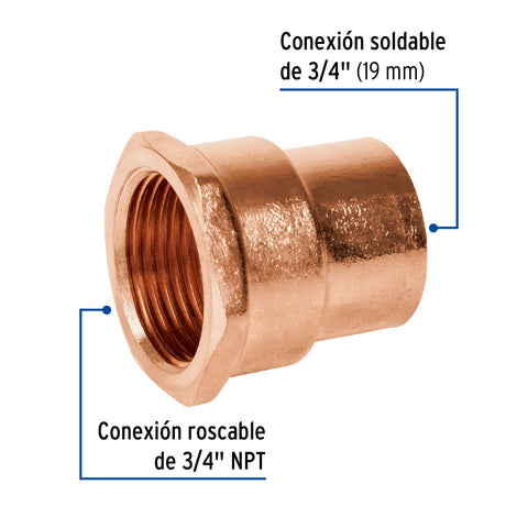 Conector de cobre, rosca interior 3/4', FOSET | CC-602 | 49657