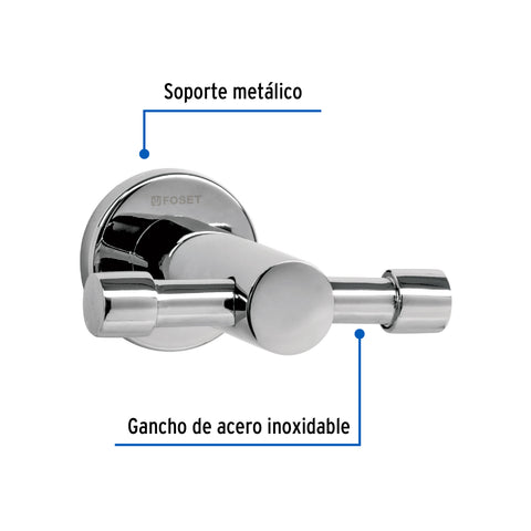 Gancho doble metálico cromo para toallas, FOSET ELEMENT | ELA-73 | 49667