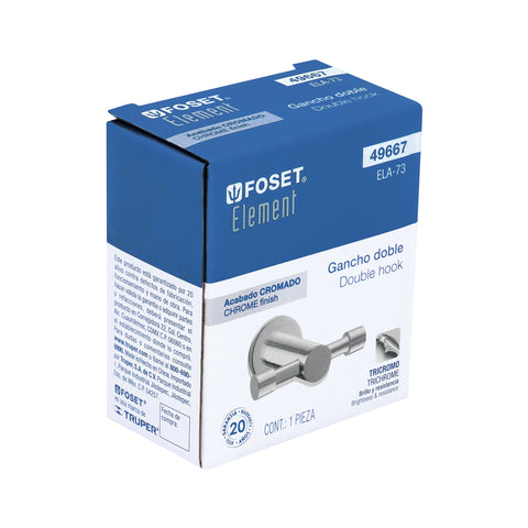 Gancho doble metálico cromo para toallas, FOSET ELEMENT | ELA-73 | 49667