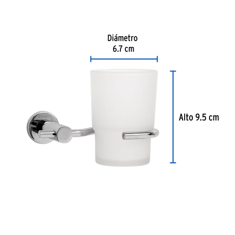 Portavaso cepillero cromo con vaso de vidrio, FOSET ELEMENT | ELA-71 | 49668