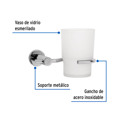 Portavaso cepillero cromo con vaso de vidrio, FOSET ELEMENT | ELA-71 | 49668