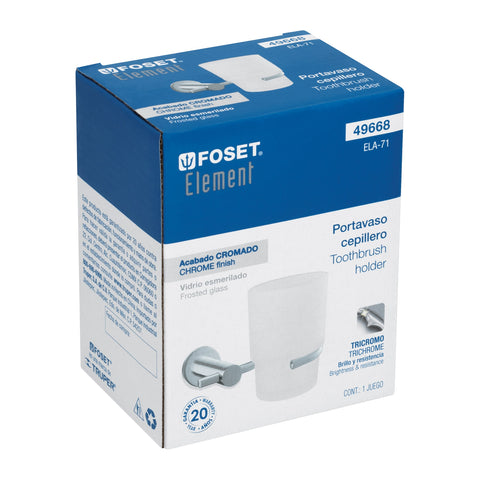 Portavaso cepillero cromo con vaso de vidrio, FOSET ELEMENT | ELA-71 | 49668