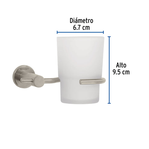 Portavaso cepillero satín con vaso de vidrio, FOSET ELEMENT | ELA-71N | 49674