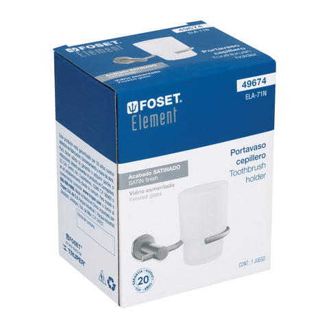 Portavaso cepillero satín con vaso de vidrio, FOSET ELEMENT | ELA-71N | 49674