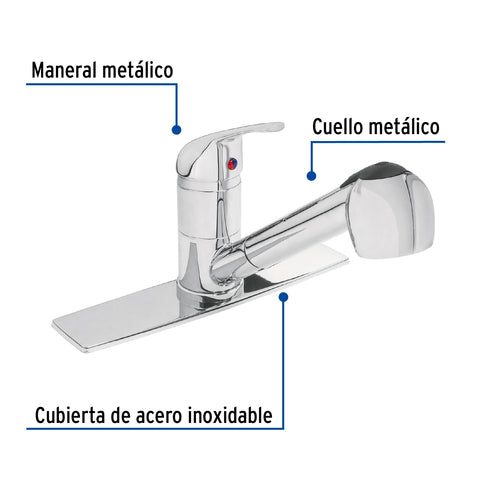 Monomando fregadero cromo, cuello extraíble, AQUA | AQF-84 | 49685