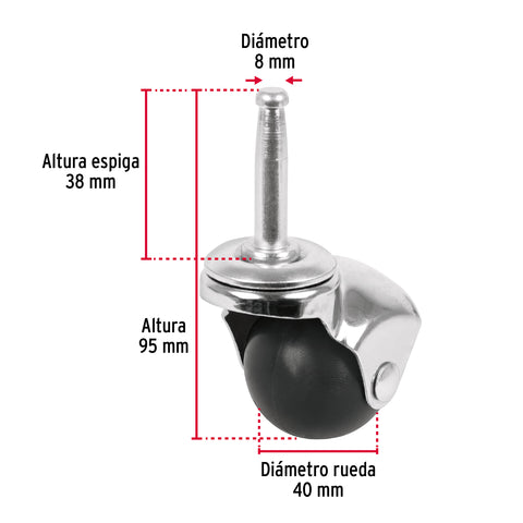 Rodaja esférica, 40 mm con espiga tipo socket, FIERO | RO-40EM | 49694