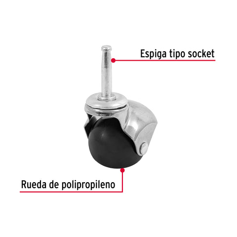 Rodaja esférica, 50 mm con espiga tipo socket, FIERO | RO-50EM | 49695