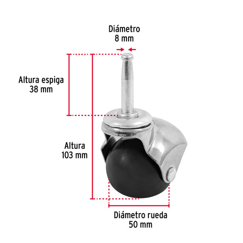 Rodaja esférica, 50 mm con espiga tipo socket, FIERO | RO-50EM | 49695