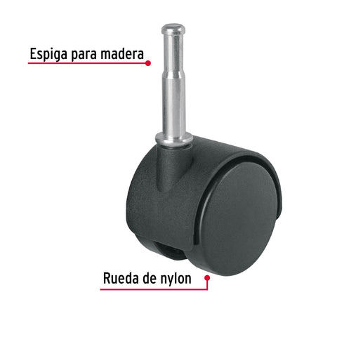 Rodaja tipo yoyo de 40 mm con espiga para madera, FIERO | ROY-40EM | 49698