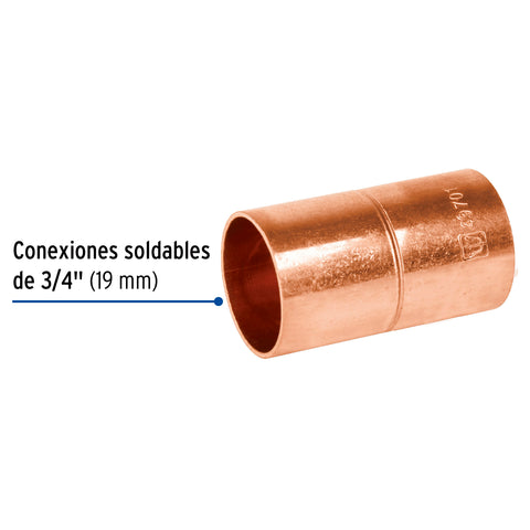 Cople de cobre 3/4', con ranura, FOSET | CC-262 | 49701