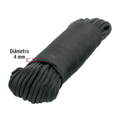 Piola de nylon paracord de 4mm x 30m negro, madeja, FIERO | PIO-430NN | 49704