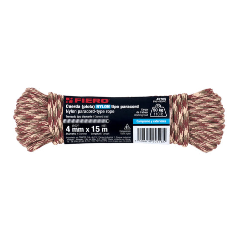 Piola de nylon paracord de 4mm x 15m camo, madeja, FIERO | PIO-415NC | 49705