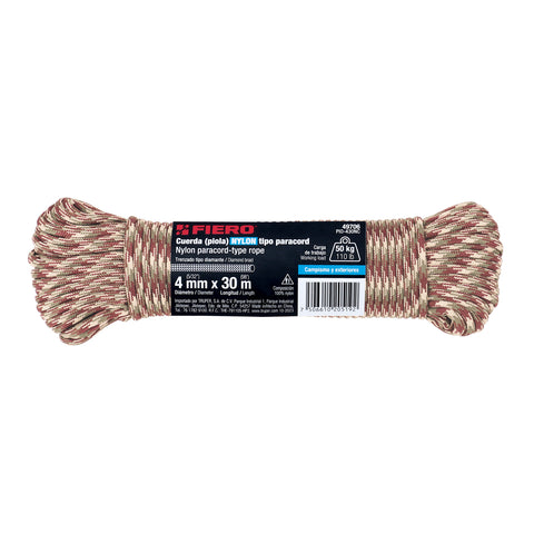 Piola de nylon paracord de 4mm x 30m camo, madeja, FIERO | PIO-430NC | 49706