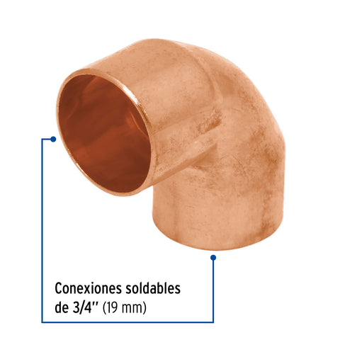 Codo 90° de cobre de 3/4', FOSET | CC-562 | 49715