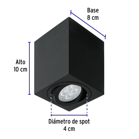 Luminario de sobreponer c/spot dirigible, cuadrado, negro | SOB-403S | 49719