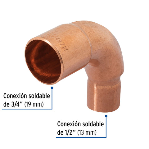 Codo 90° reducción de cobre de 3/4' x 1/2', FOSET | CC-521 | 49721