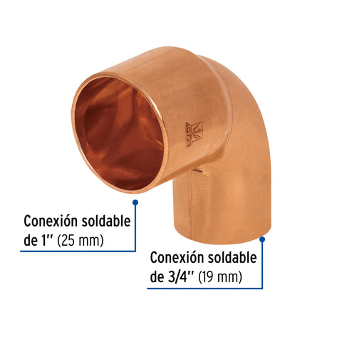 Codo 90° reducción de cobre de 1' x 3/4', FOSET | CC-523 | 49723