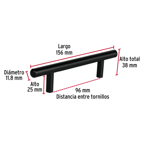 Jaladera de acero, 96mm, línea Cilindro, negro, HERMEX | JAL-0361 | 49731