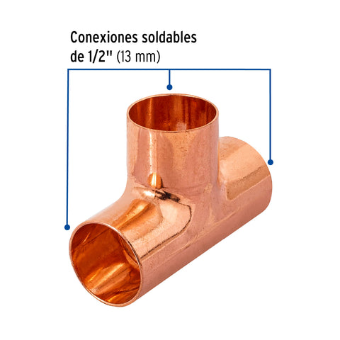 Tee sencilla de cobre 1/2', FOSET | CC-761 | 49735