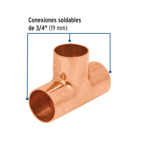 Tee sencilla de cobre 3/4', FOSET | CC-762 | 49736