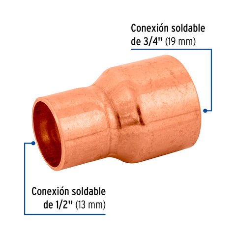 Reducción campana de cobre 3/4 x 1/2', FOSET | CC-291 | 49749