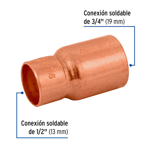 Reducción bushing de cobre 3/4 x 1/2', FOSET | CC-231 | 49756