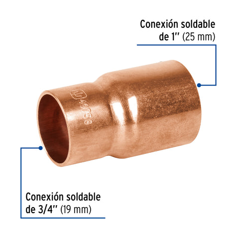 Reducción bushing de cobre, 1 x 3/4', FOSET | CC-233 | 49758