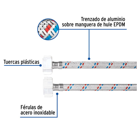 Manguera p/WC, aluminio, 1/2'x7/8', 35cm, plást/plást, BASIC | FWC-PP35P | 49768