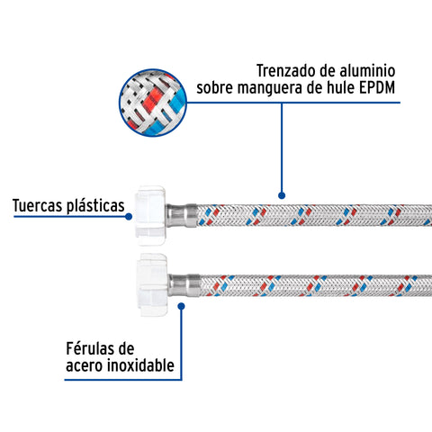 Manguera p/WC, aluminio, 1/2'x7/8', 50cm, plást/plást, BASIC | FWC-PP50P | 49769