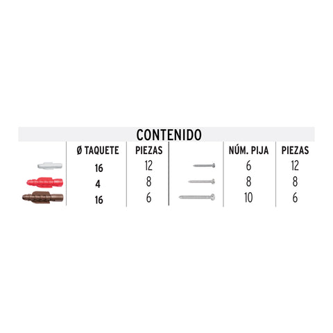 Estuche 26 taquetes 3/16', 1/4', 5/16', c/pijas #6, #8, #10 | TQ-26J | 49770