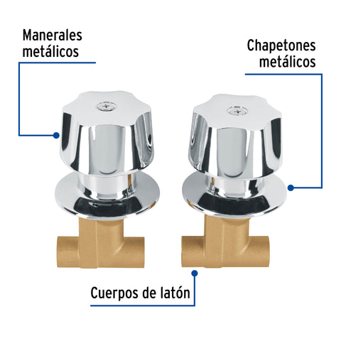 Juego llaves empotrar soldables, maneral metálico, BASIC | E-652B | 49801