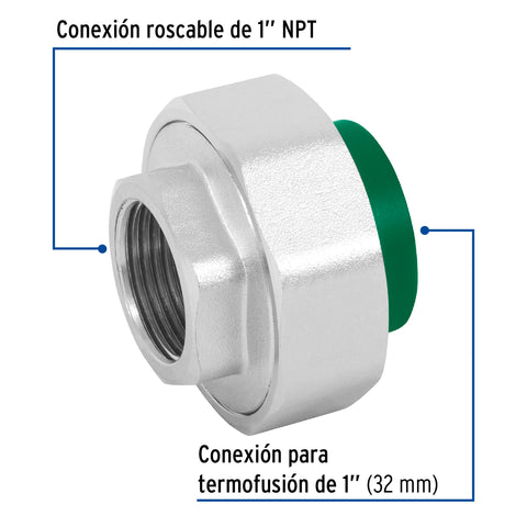 Tuerca unión PPR, mixta inserto metálico, 1', FOSET | CV-983 | 49818