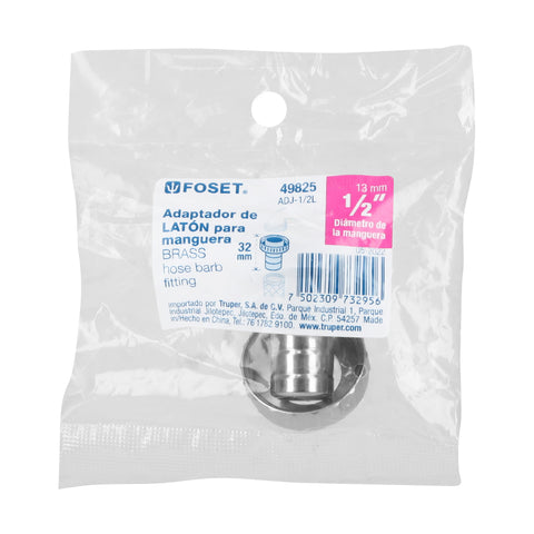 Adaptador de latón 1/2' para manguera, FOSET | ADJ-1/2L | 49825