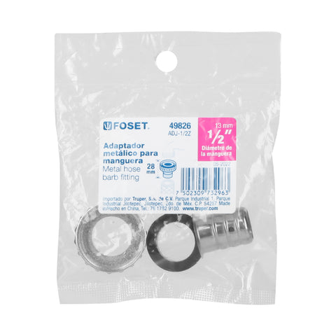 Adaptador metálico 1/2' para manguera, FOSET | ADJ-1/2Z | 49826