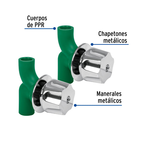 Juego de 2 llaves de empotrar PPR 1/2' con manerales, FOSET | CV-052 | 49828