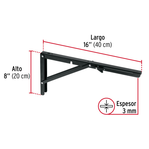 Ménsula plegable de acero negra 8' x 16', FIERO | MEP-16N | 49829