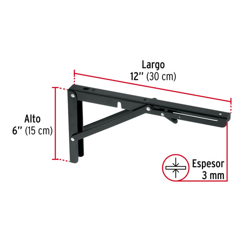 Ménsula plegable de acero negra 6' x 12', FIERO | MEP-12N | 49830