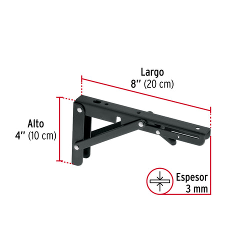 Ménsula plegable de acero negra 4' x 8', FIERO | MEP-8N | 49831