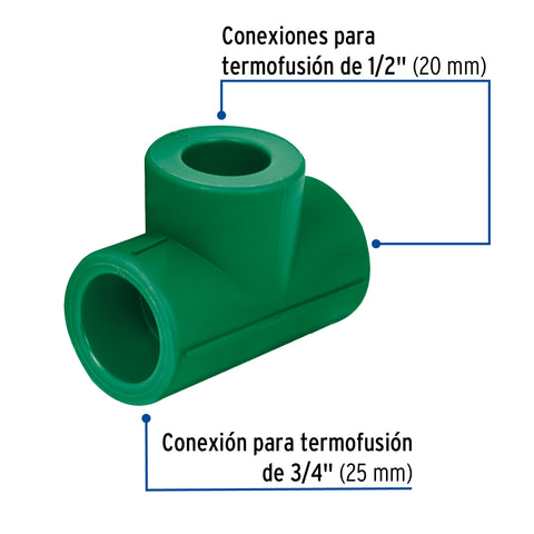 Tee reducida de PPR 3/4' x 1/2' x 1/2', FOSET | CV-721 | 49843