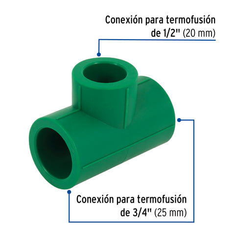 Tee reducida de PPR 3/4' x 3/4' x 1/2', FOSET | CV-722 | 49844