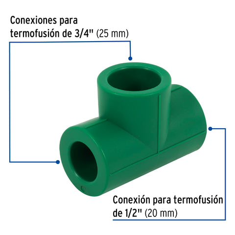 Tee reducida de PPR 3/4' x 1/2' x 3/4', FOSET | CV-723 | 49845