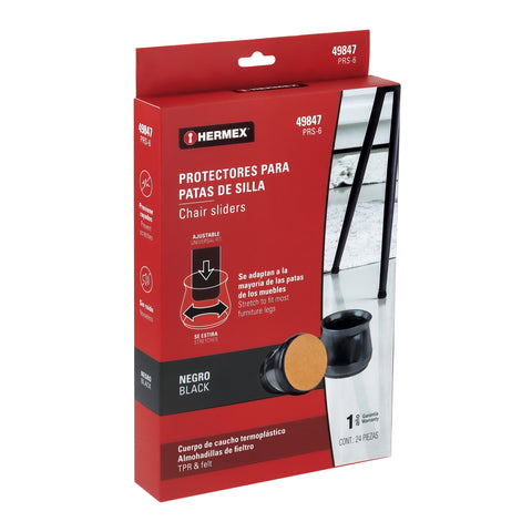 Caja con 24 protectores para patas de silla, negro | PRS-6 | 49847