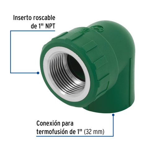 Codo 90° PPR, 1', rosca hembra con inserto metálico, FOSET | CV-503 | 49863