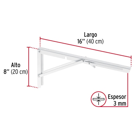 Ménsula plegable de acero blanca 8' x 16', FIERO | MEP-16B | 49870