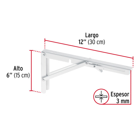 Ménsula plegable de acero blanca 6' x 12', FIERO | MEP-12B | 49871