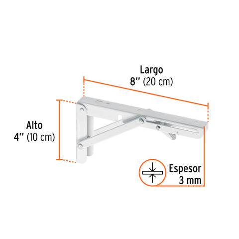 Ménsula plegable de acero blanca 4' x 8', FIERO | MEP-8B | 49872